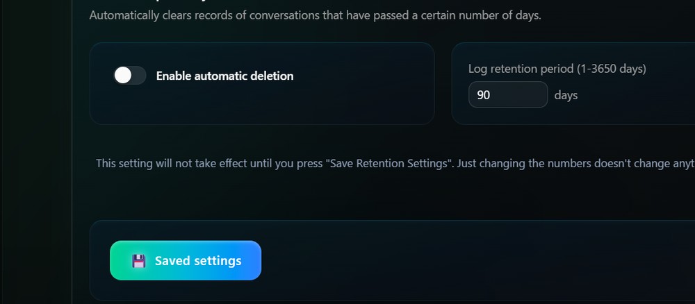 Log screen for managing the record of when the AI spoke to you