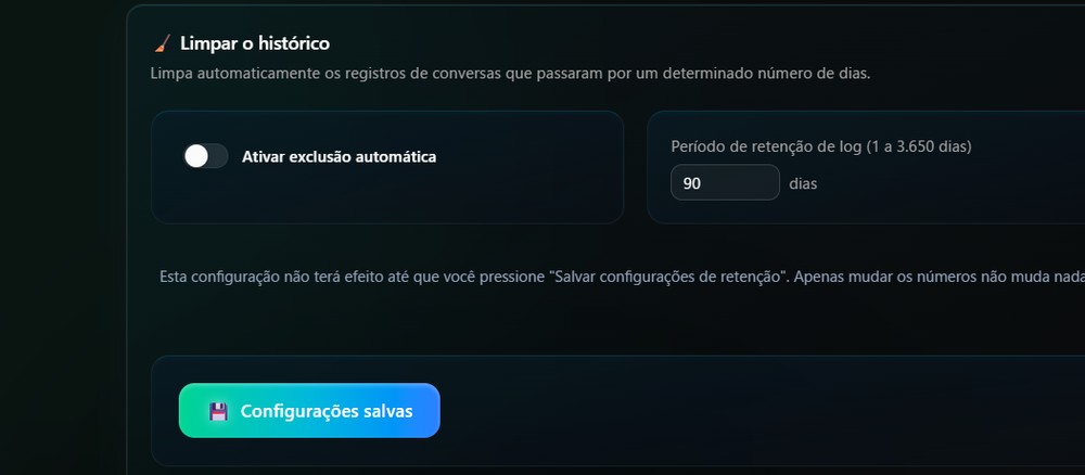 Tela de log para gerenciar o histórico de quando a IA falou com você